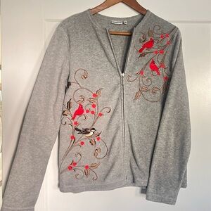 Croft & Barrow Grannycore Cozy Fleece Jacket with Cardinal Embroidery - Size S
